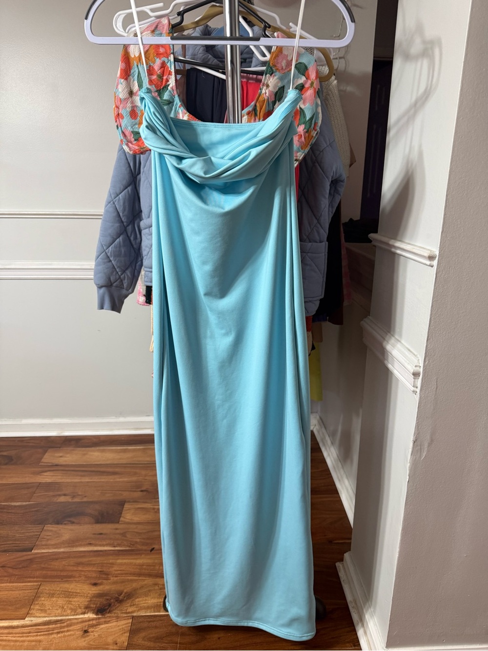 Missguided + Light Blue Draped Cowl Maxi Dress